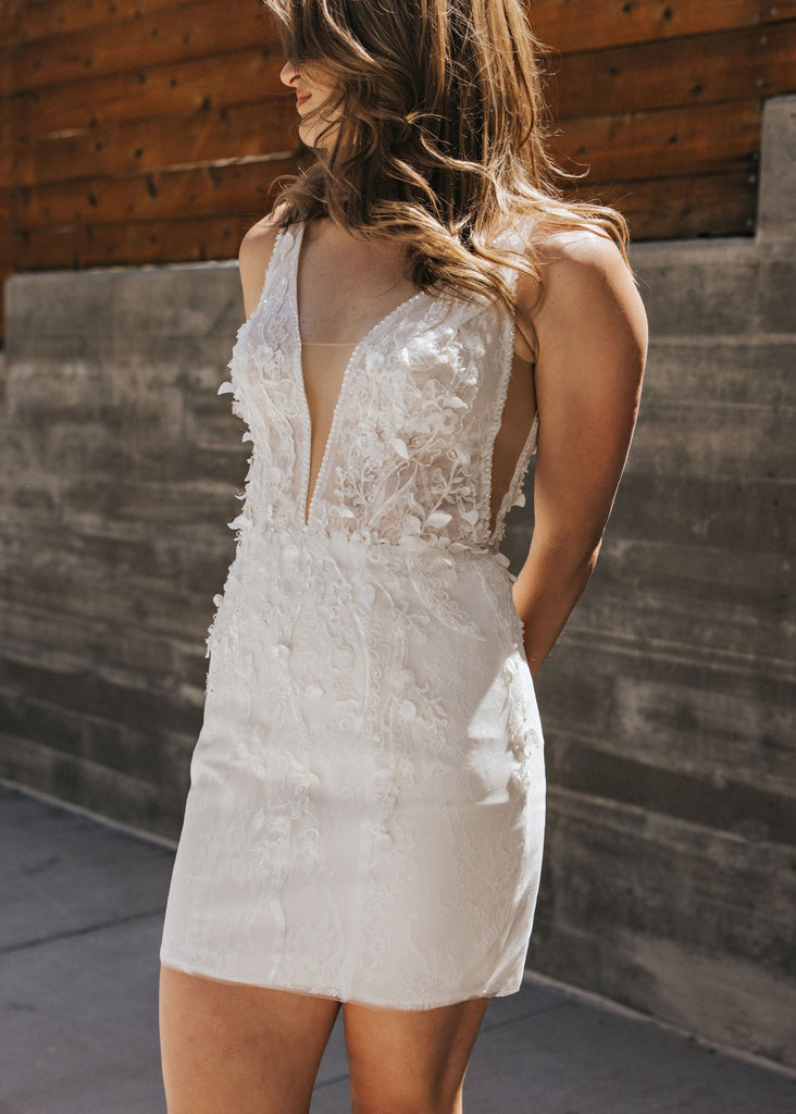 Plunge Beaded Mini Dress - Elopement Outfit