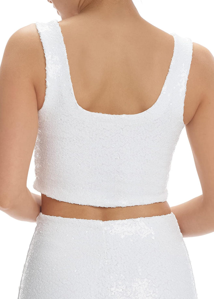 white sequin crop tops
