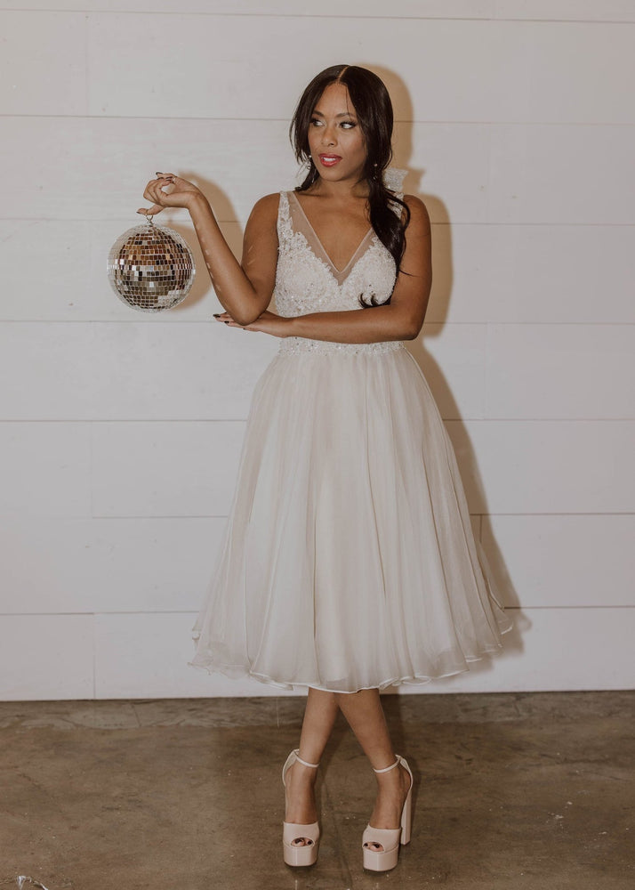 Beaded Lace and Organza Midi Dress- Elopement Outfit - White Maxi Skirt Beaded Lace and Organza Midi Dress- Elopement Outfit - White Maxi Skirt