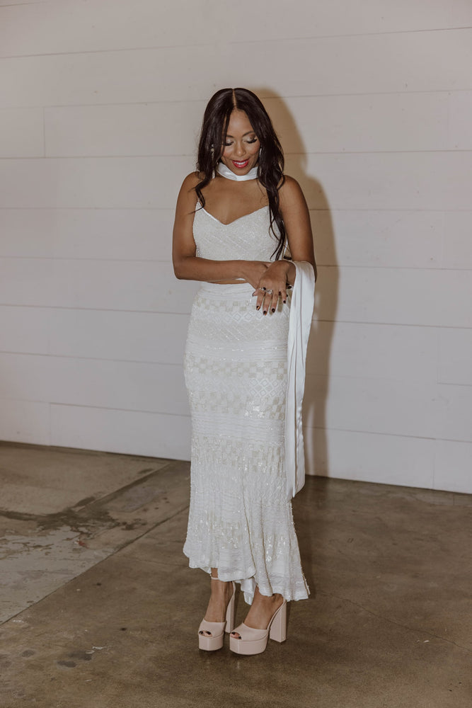 Ivory Beaded Maxi Skirt - Elopement Outfit - White Maxi Skirt Ivory Beaded Maxi Skirt - Elopement Outfit - White Maxi Skirt
