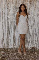 Sweetheart Lace & Feather Mini Bridal Reception Party Dress