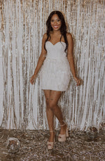 Sweetheart Lace & Feather Mini Bridal Reception Party Dress