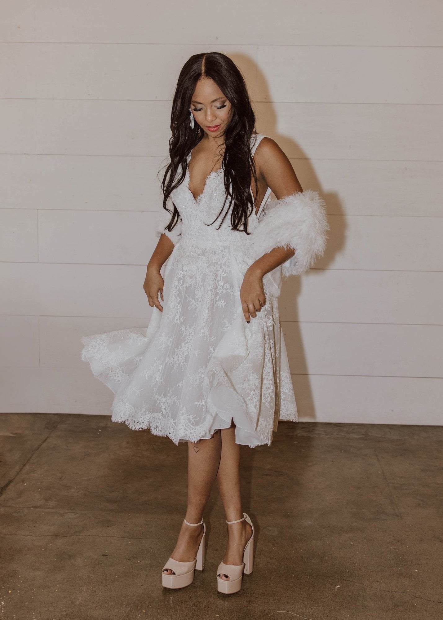 Plunging Lace Aline Mini Dress- Elopement Outfit - Reception Plunging Lace Aline Mini Dress- Elopement Outfit - Reception