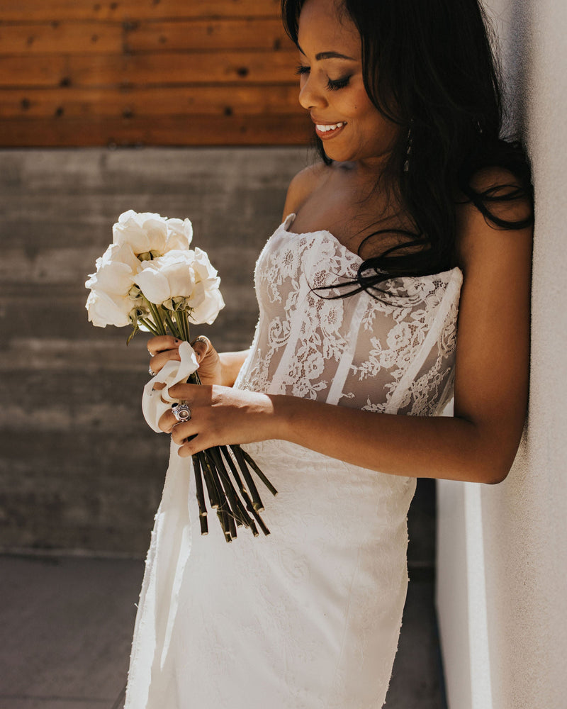 corset tops for wedding dresses Plunging Top Floral Sequined Shiny Tulle Fairy Bridal Dress Off White / Lace / Tulle / 2 This wedding dress has a unique design with a short front and long back MARGO Structured corset top