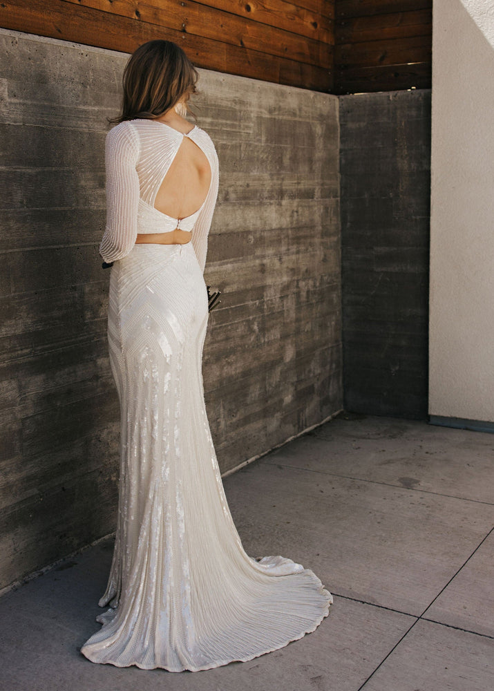 Beaded Long Sleeve Top - Elopement - Bridal Reception Dress Beaded Long Sleeve Top - Elopement - Bridal Reception Dress