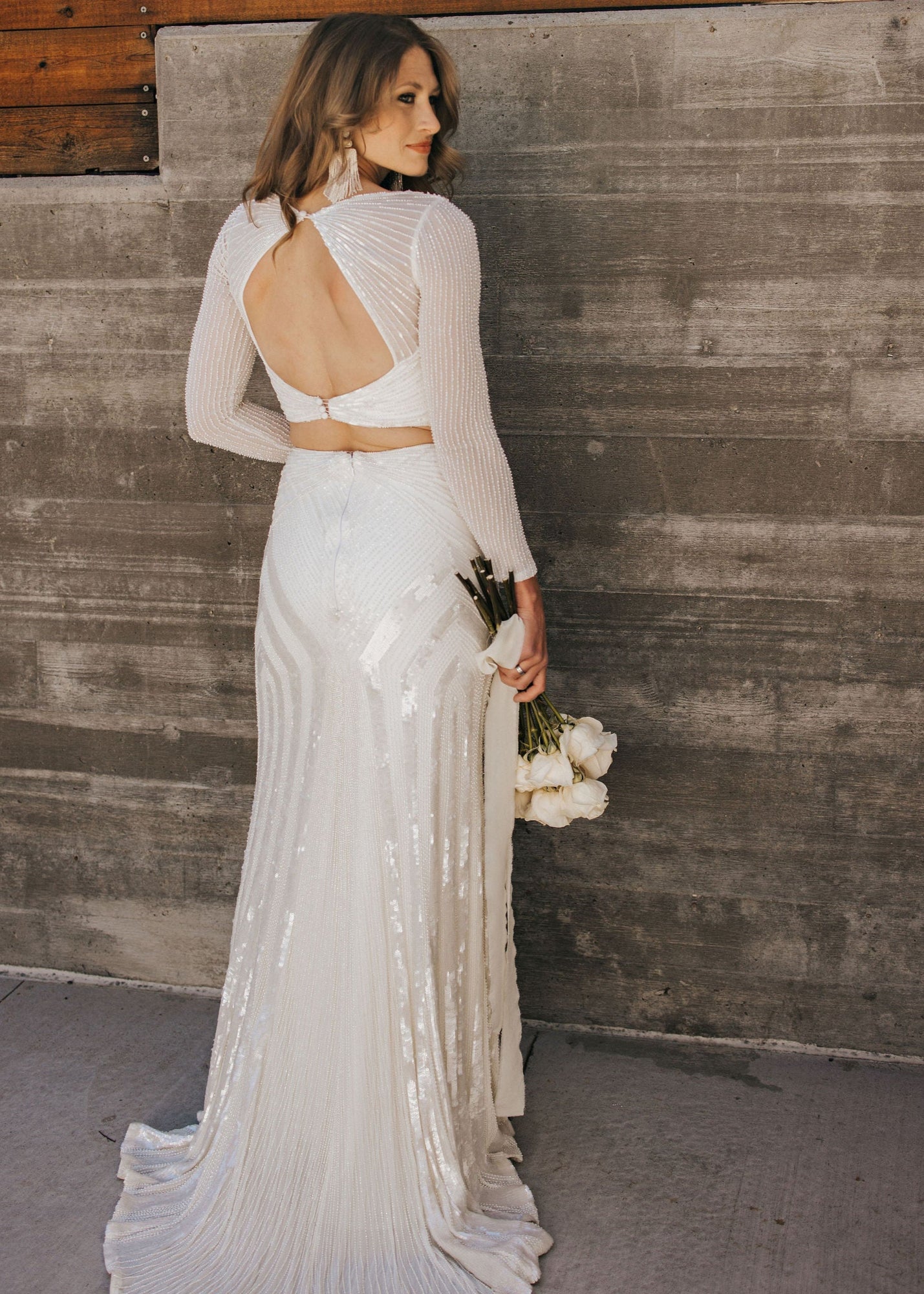 Beaded Long Sleeve Top - Elopement - Bridal Reception Dress Beaded Long Sleeve Top - Elopement - Bridal Reception Dress