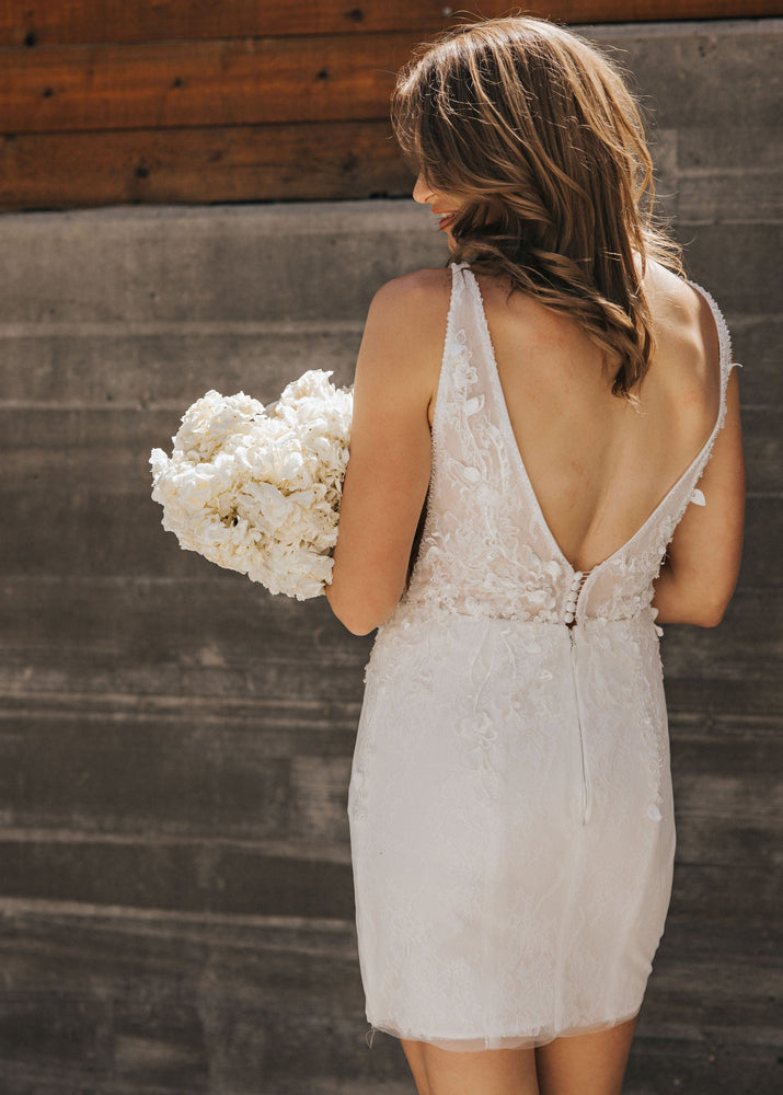 Plunge Beaded Mini Dress - Elopement Outfit - Bridal Reception Dress Plunge Beaded Mini Dress - Elopement Outfit - Bridal Reception Dress