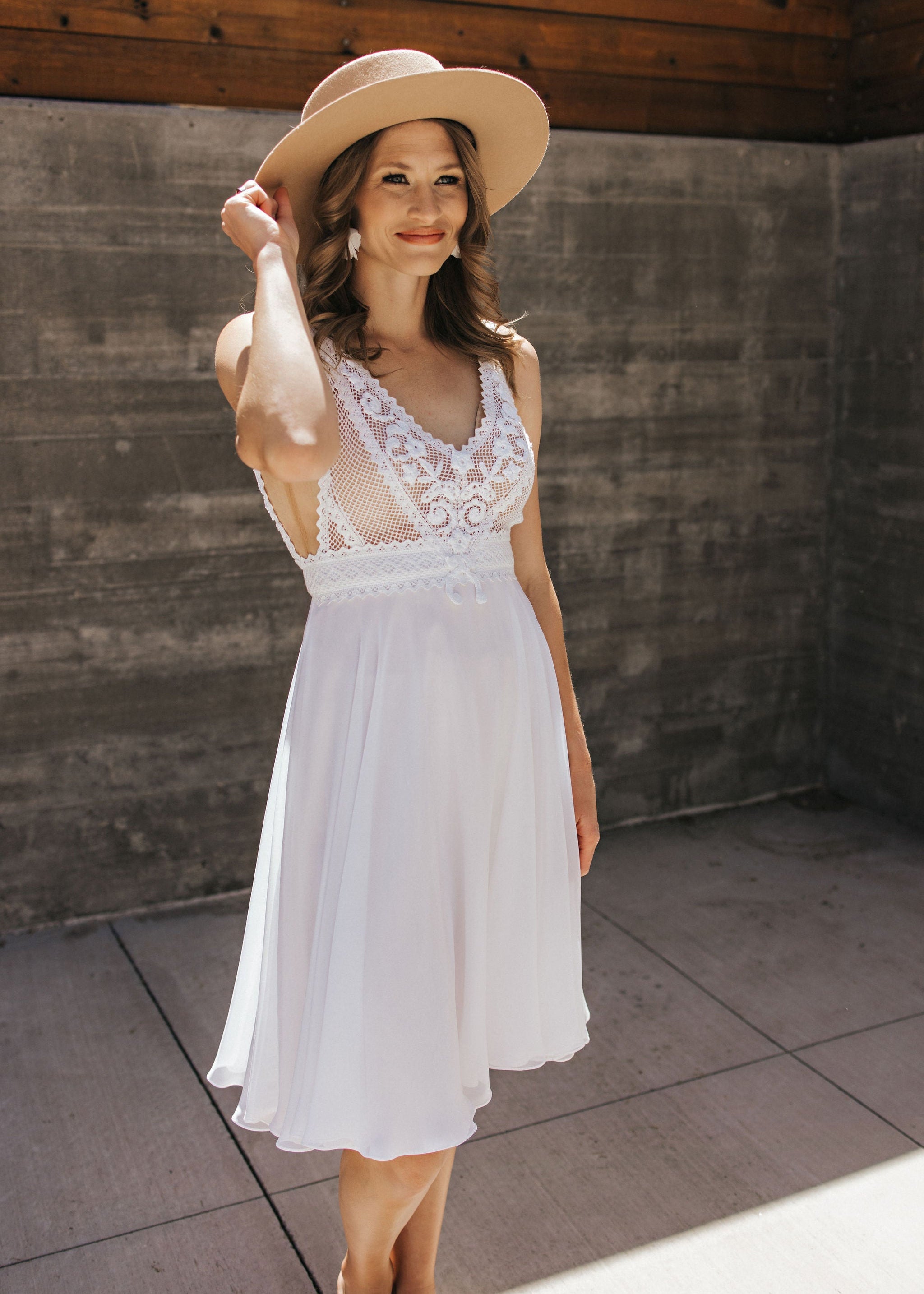 Chiffon and Lace Mini Dress - Elopement Outfit - Bridal Reception Dress
