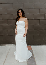 Strapless crepe simple fitted wedding dress