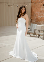 Strapless sweatheart crepe fitted wedding dress
