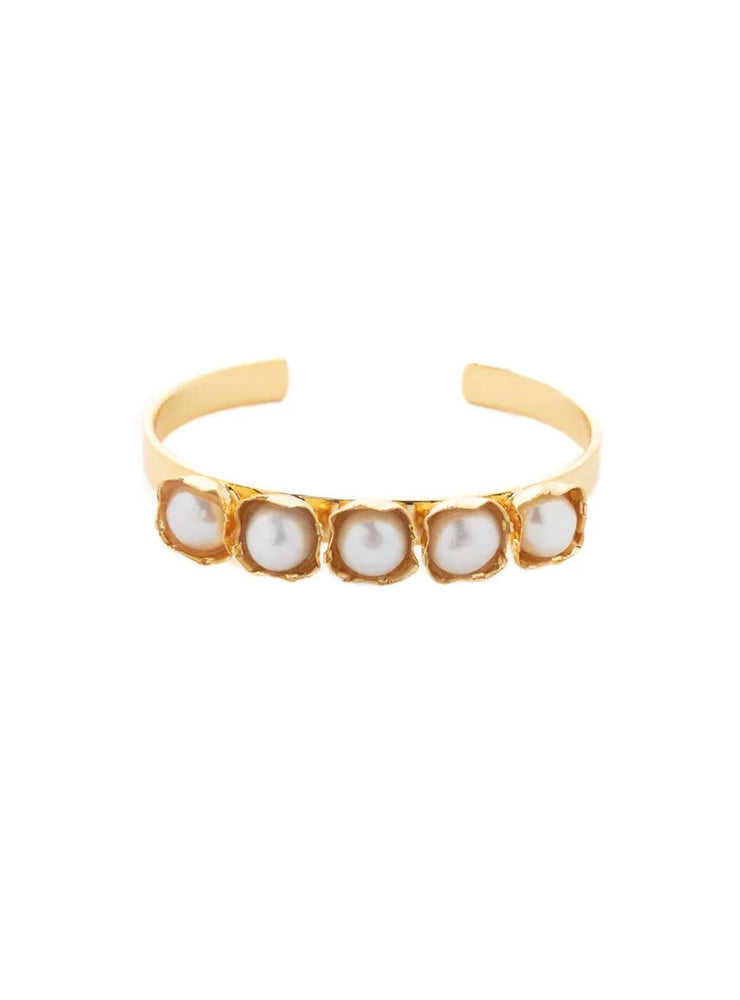Pearl and Gold Wedding Cuff Bracelet