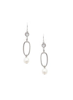 Pearl, Crystal and Silver Dangle Wedding Earrings