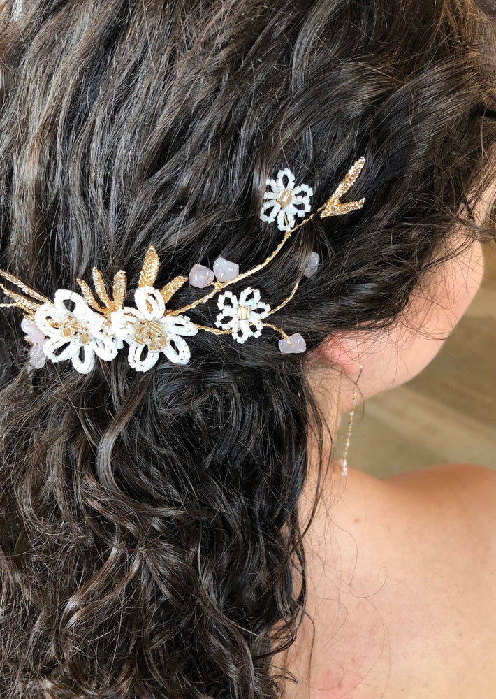 Beaded Floral Gold Hair Comb