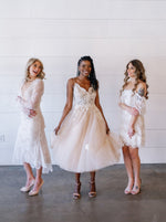 Floral lace tulle tea length dress