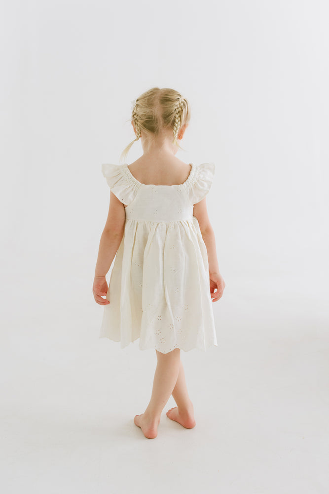 Cream Colored Linen Flower Girl Dress 