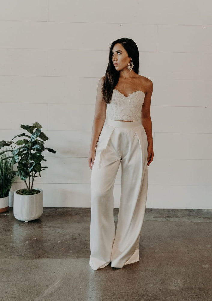 silk charmeuse ivory wide legged pants