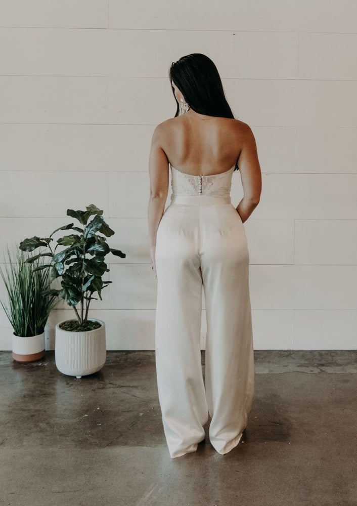 silk charmeuse ivory wide legged pants