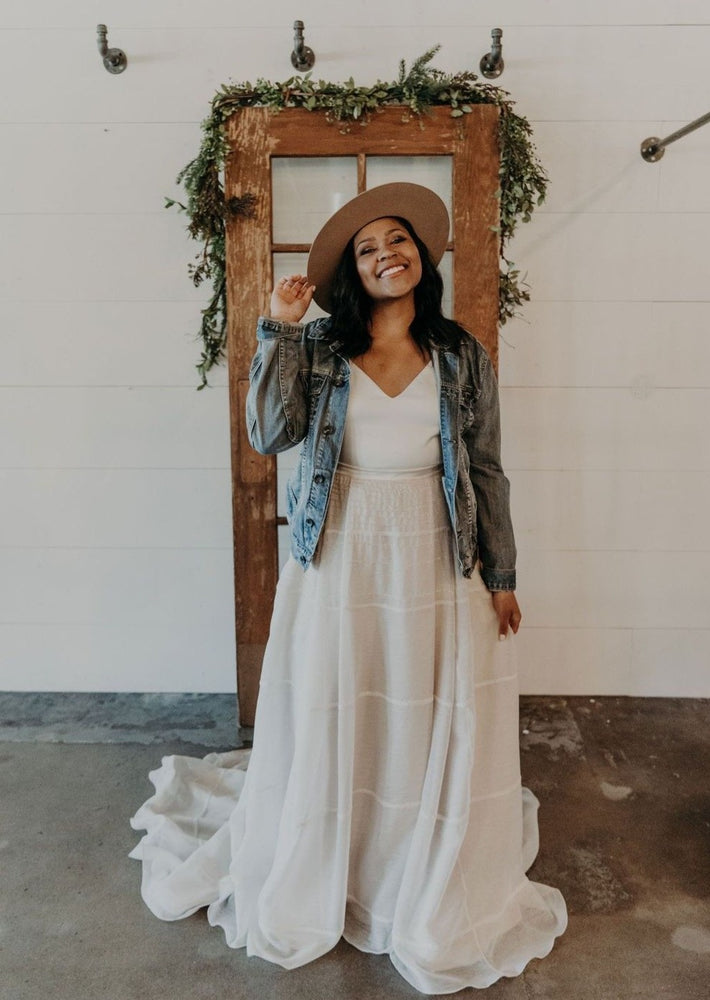 Beaded Striped Floor Length Skirt