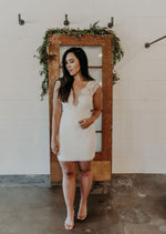 Plunging Lace & Beaded Mini Dress