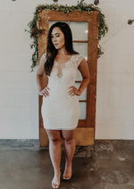 Plunging Lace & Beaded Mini Dress