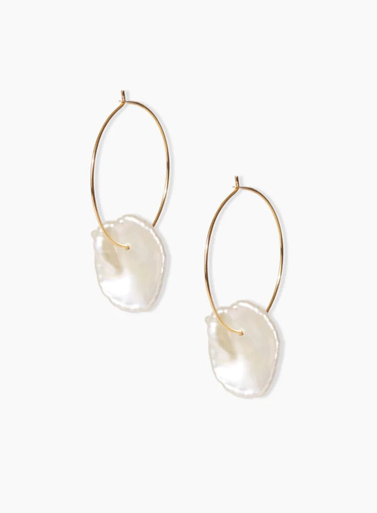 White Keshi Pearl Grand Coin Hoop Earrings