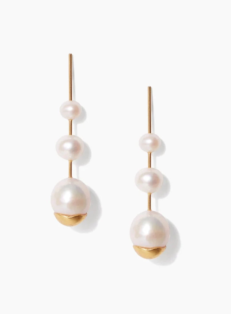 Pearl and Gold Dangle Wedding Earrings