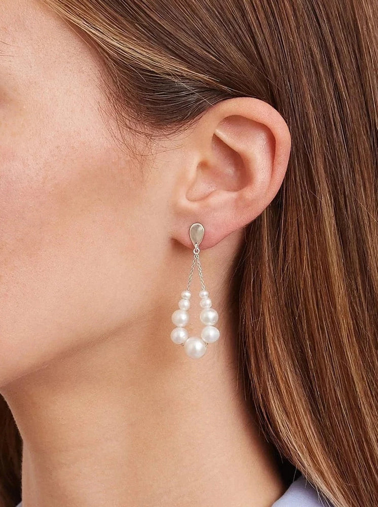 Pearl and Silver Dangle Wedding Earrings