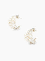 White Pearl and Silver Wedding Hoop Earrings