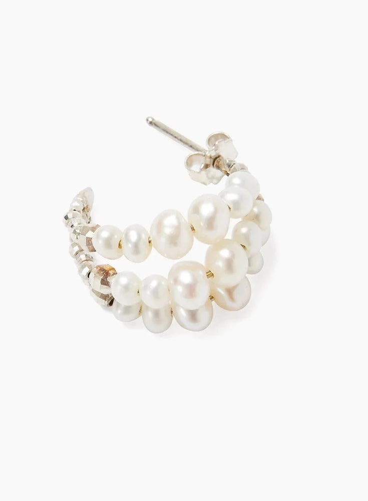 White Pearl and Silver Wedding Hoop Earrings