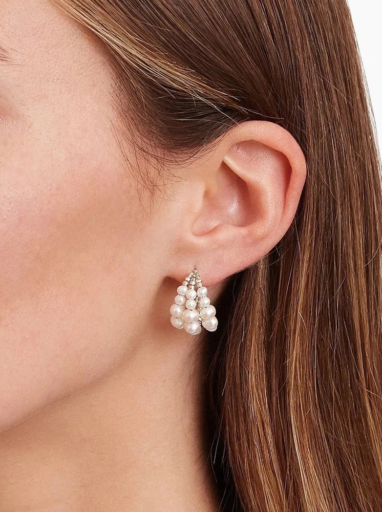 White Pearl and Silver Wedding Hoop Earrings