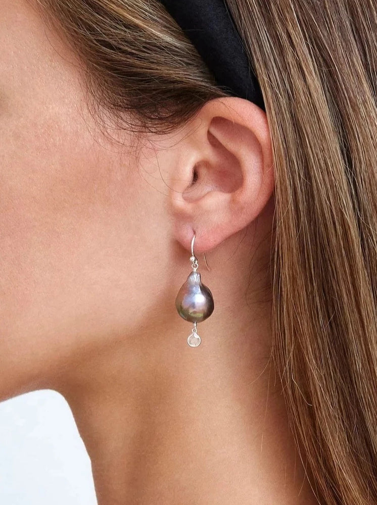 Pearl,Diamond and Silver Wedding Dangle Earrings
