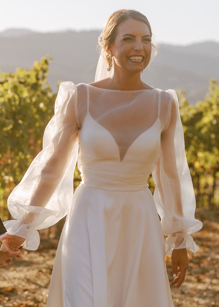 Organza Sheer Bridal Jacket Light Ivory Long Sleeve Wedding Dress