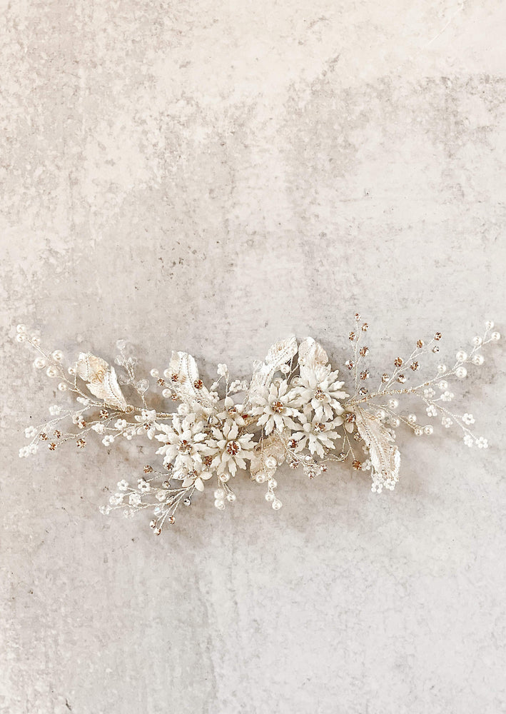 Vine Enamel Floral and Crystal Silver Headpiece