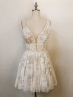 French and alencon lace a-line mini dress
