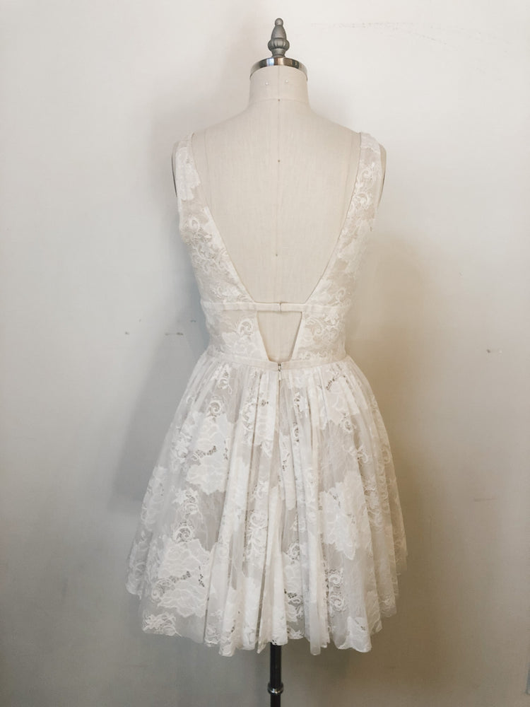 French and alencon lace a-line mini dress