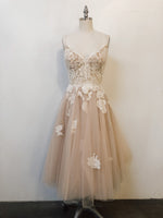 Floral lace tulle tea length dress