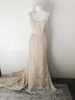 Nude and gold french lace bridal gown