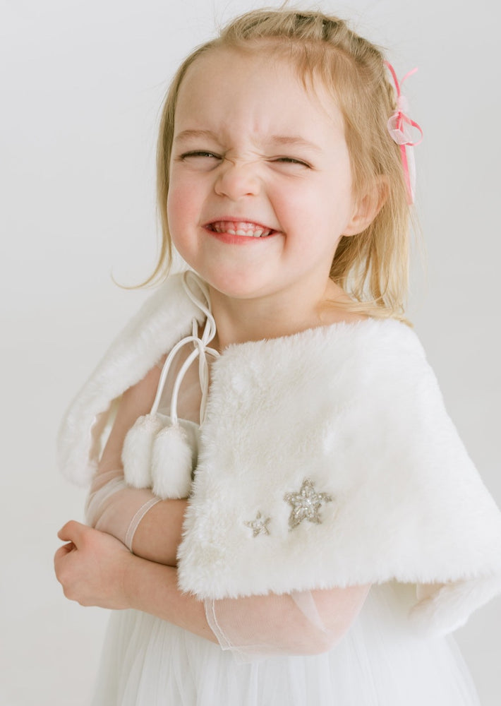 Flower Girl Shawl Fur Wrap in Snow White
