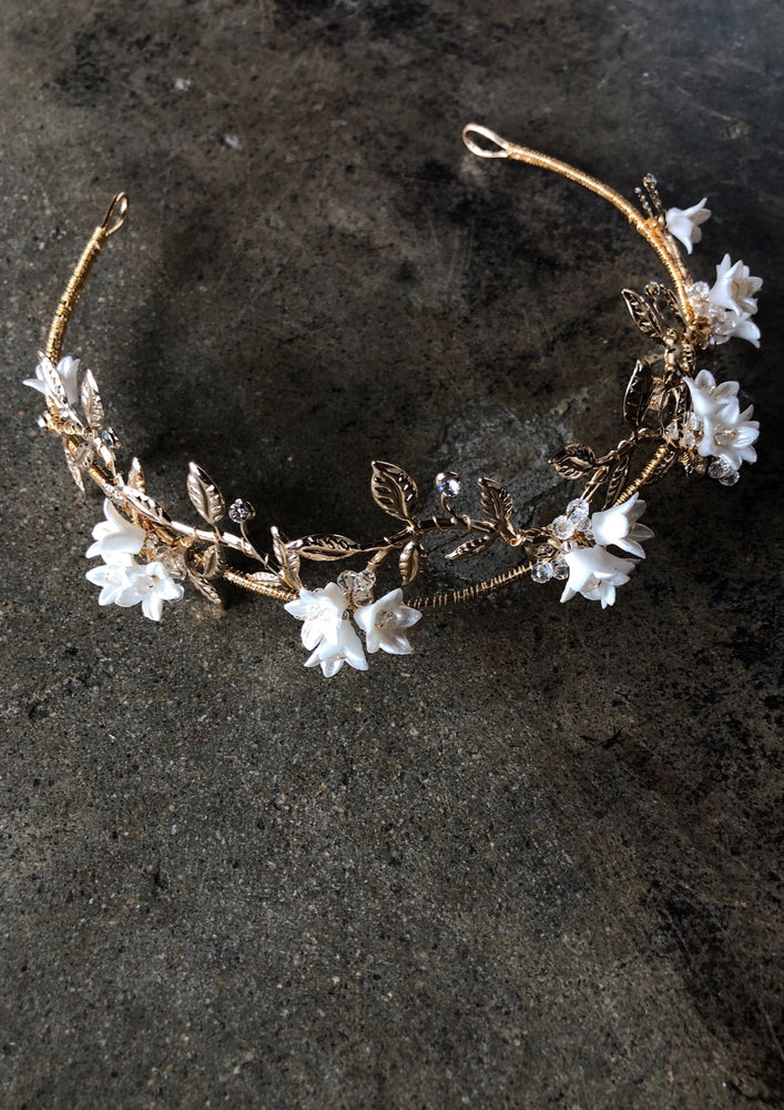 Small Flowers and Gold Leaf Tiara
