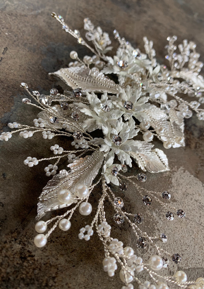 Vine Enamel Floral and Crystal Silver Headpiece