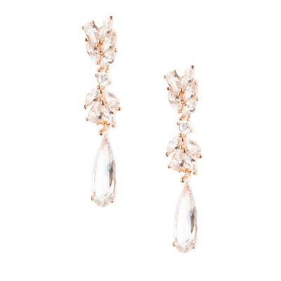 Crystal and Rose Gold Wedding Earrings