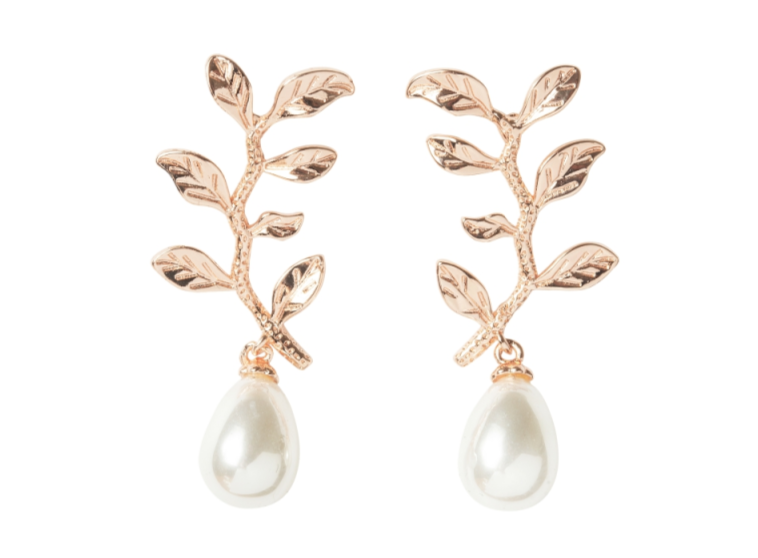 Pearl and Rose Gold Wedding Earrings