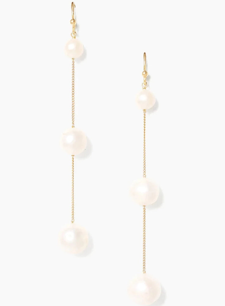 Tiered Floating White Pearl Earrings (Gold)