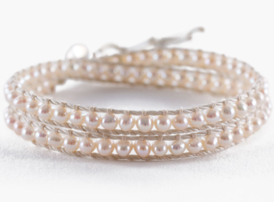 White Pearl Double Wrap Bracelet