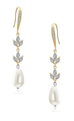 Crystal, Pearl and Gold Wedding Dangle Earrings