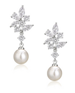 Crystal, Pearl and Silver Wedding Dangle Earrings