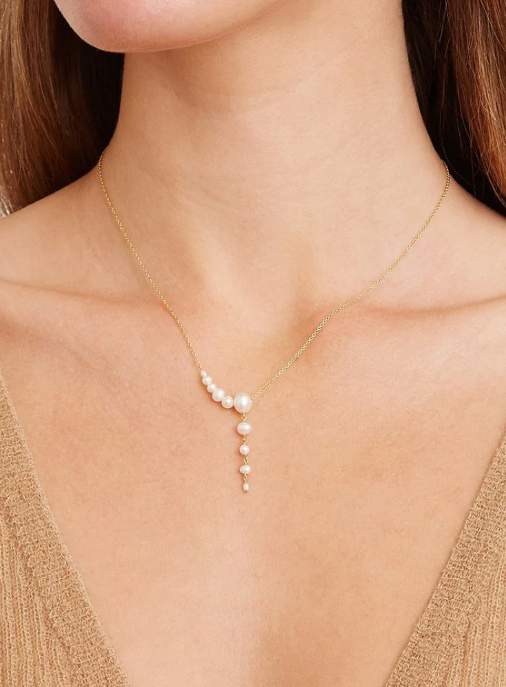 Pearl and Gold Y-shaped Necklace